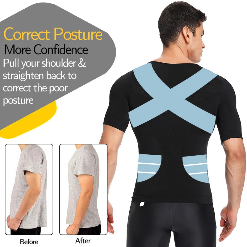 1/2 PCS Men Body Shaper T-Shirt Slimming Shapewear Corrective Posture Belly Control Compression Man Modeling Underwear Corset