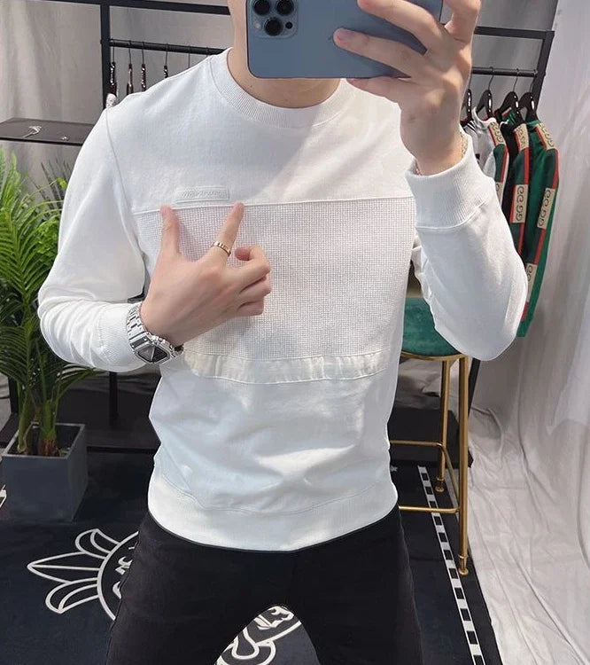 Sweatshirts New T Shirt for Men Round Neck 100℅ Cotton Aesthetic Xl High Brand Tee Man Pullovers Sale Quality Long Sleeve Social