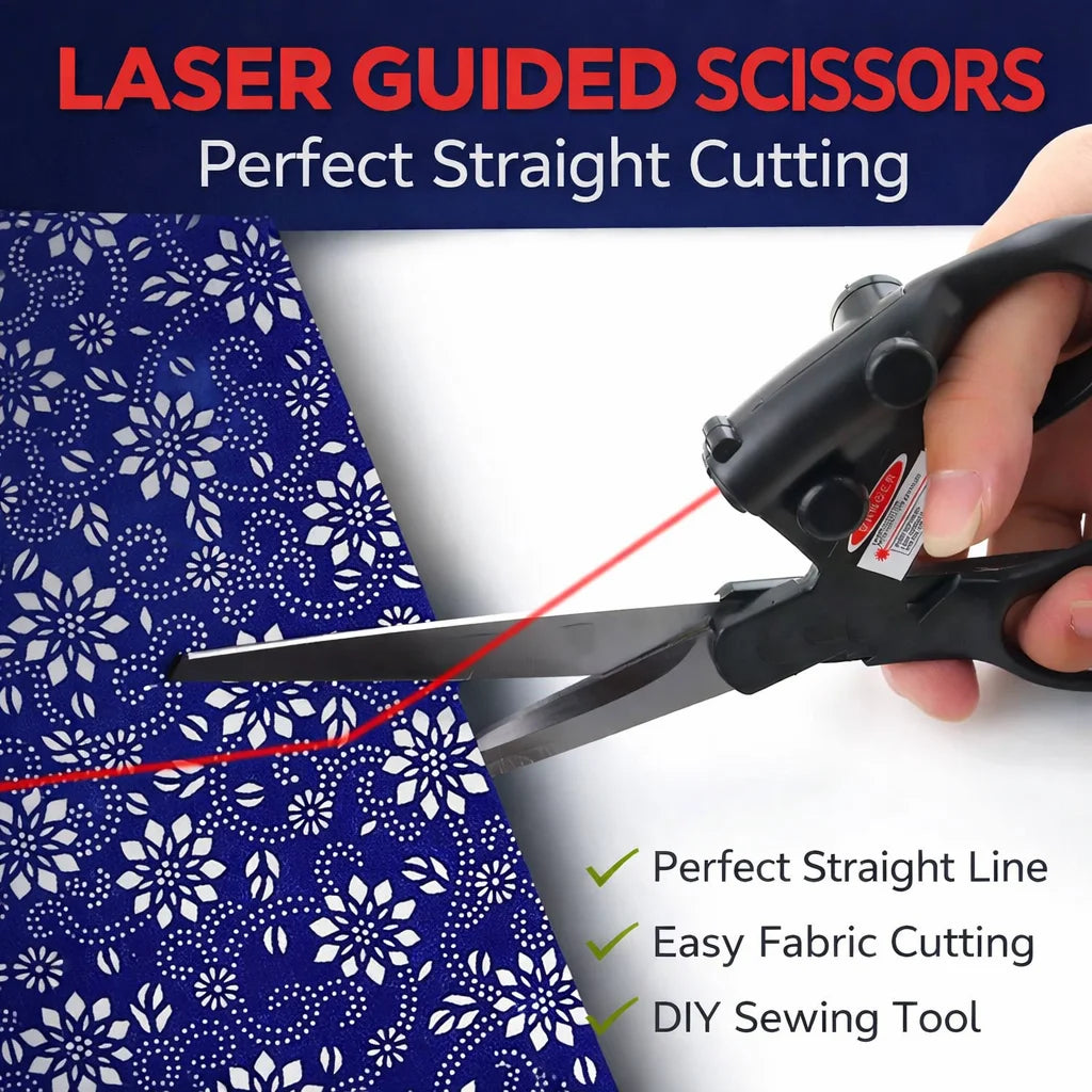 Laser Guided Scissors Fabric Cutting Straight Line Guide Sewing DIY Craft Tool