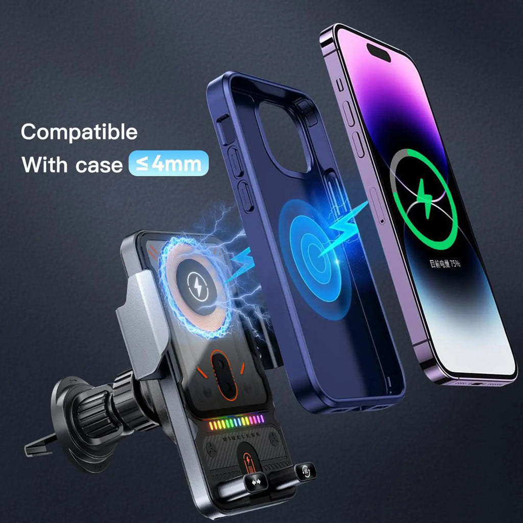 Wireless Car Phone Charger 15W Fast Charging Air Vent Cradles Auto Clamping Phone Holders for Music Control Video Streaming