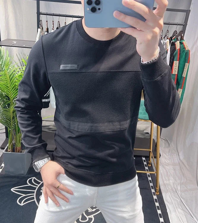 Sweatshirts New T Shirt for Men Round Neck 100℅ Cotton Aesthetic Xl High Brand Tee Man Pullovers Sale Quality Long Sleeve Social