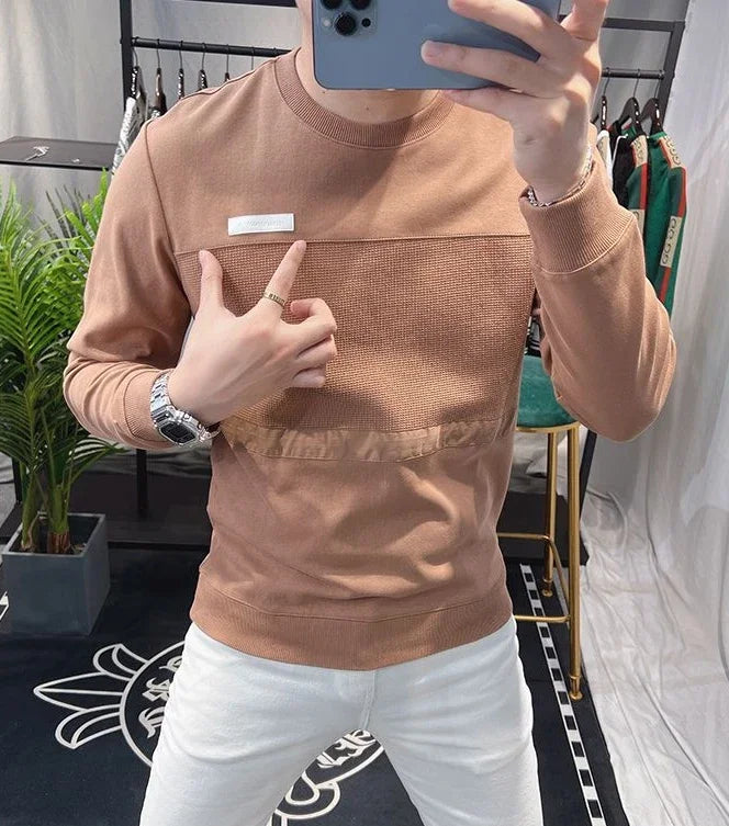 Sweatshirts New T Shirt for Men Round Neck 100℅ Cotton Aesthetic Xl High Brand Tee Man Pullovers Sale Quality Long Sleeve Social