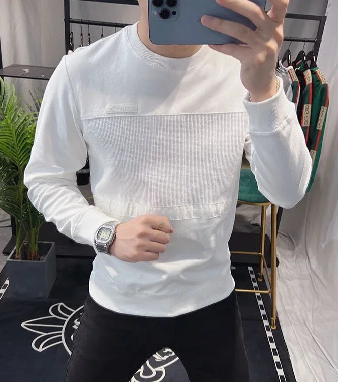 Sweatshirts New T Shirt for Men Round Neck 100℅ Cotton Aesthetic Xl High Brand Tee Man Pullovers Sale Quality Long Sleeve Social