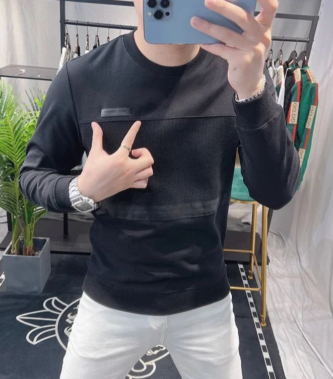 Sweatshirts New T Shirt for Men Round Neck 100℅ Cotton Aesthetic Xl High Brand Tee Man Pullovers Sale Quality Long Sleeve Social