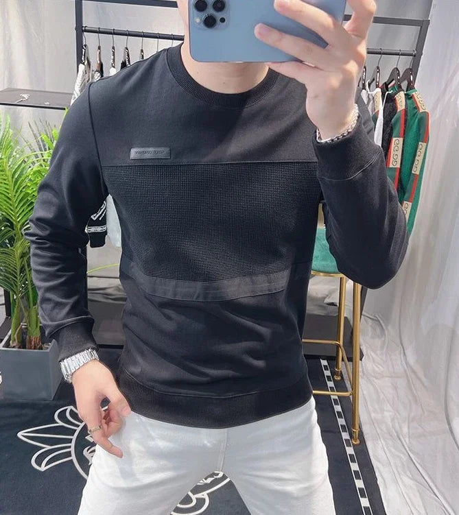 Sweatshirts New T Shirt for Men Round Neck 100℅ Cotton Aesthetic Xl High Brand Tee Man Pullovers Sale Quality Long Sleeve Social