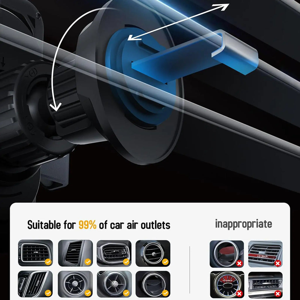 Wireless Car Phone Charger 15W Fast Charging Air Vent Cradles Auto Clamping Phone Holders for Music Control Video Streaming