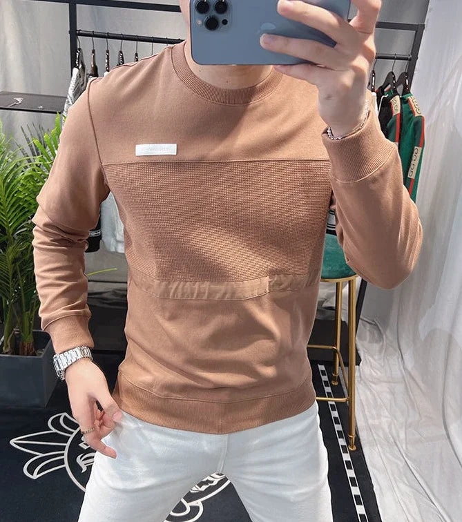 Sweatshirts New T Shirt for Men Round Neck 100℅ Cotton Aesthetic Xl High Brand Tee Man Pullovers Sale Quality Long Sleeve Social