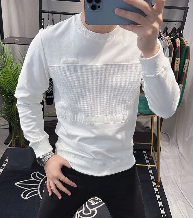 Sweatshirts New T Shirt for Men Round Neck 100℅ Cotton Aesthetic Xl High Brand Tee Man Pullovers Sale Quality Long Sleeve Social