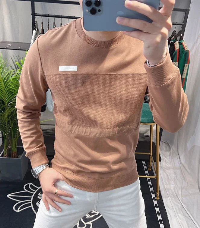 Sweatshirts New T Shirt for Men Round Neck 100℅ Cotton Aesthetic Xl High Brand Tee Man Pullovers Sale Quality Long Sleeve Social